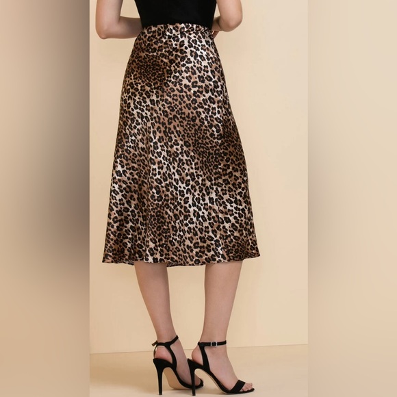 Leopard Print Satin Midi Skirt - Picture 3 of 3